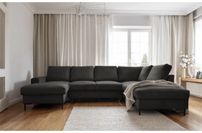 Colțar gri închis extensibil cu tapițerie din catifea reiată (cu colț pe partea dreaptă) Lofty Lilly – Miuform