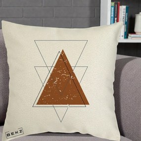 Perna Decorativa Geometric Triunghiuri Sacred, 40x40 cm, Ecru, Husa Detasabila, Perna Inclusa, BEKZ®