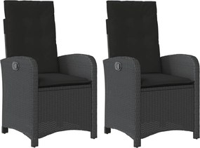 vidaXL Scaune de grădină rabatabile cu perne, 2 buc., negru, poliratan