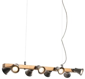 Lampă suspendată rustică neagră cu lemn 8 lumini - Jelle