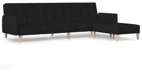 Canapea extensibila cu 2 locuri si taburet, negru, textil Negru, Cu suport de picioare