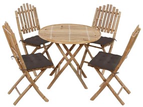Set mobilier de exterior pliabil, cu perne, 5 piese, bambus Gri taupe, 40 x 40 x 7 cm, 5