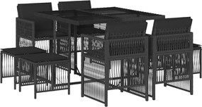 vidaXL Set mobilier de grădină cu perne, 9 piese, negru, poliratan
