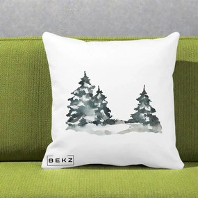 Perna Decorativa Brazi Inzapeziti Acuarela, 40x40 cm, Alba Mata, Husa Detasabila, Perna Inclusa, BEKZ®