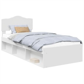 vidaXL Cadru de pat cu headboard Alb 90 x 200 cm Lemn de pin masiv