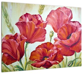 Tablou pe sticlă - Mac - flori (70x50 cm)