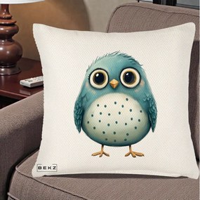 Perna Decorativa Pasare Teal cu Buline Teal, 40x40 cm, Crem Reliefat, Husa Detasabila, Perna Inclusa, BEKZ®