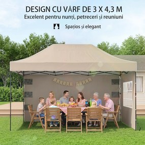 Outsunny Pavilion 3x4,3m, Acoperiș UPF50+, Pereți, Geantă cu Roți, Tenda Grădină, Maro Nisipiu | Aosom Romania