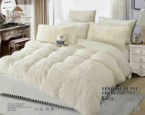 Lenjerie pat super pufoasa COCOLINO Fluffy 6 Piese, Crem