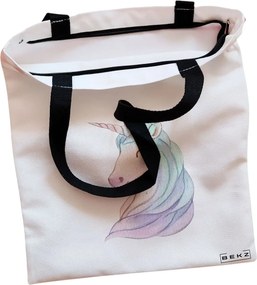 Sacosa de Panza pentru Cumparaturi, Geanta Tote, model Unicorn, Cu fermoar, 38x34.5 cm, Alba, BEKZ®