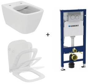 Set vas WC suspendat Ideal Standard I.life B cu capac slim softclose si set rezervor cu cadru incastrat si clapeta crom