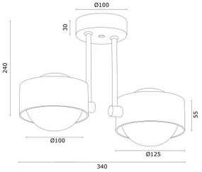 Plafoniera cu 2 spoturi design minimalist Massimo plus negru