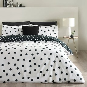 Lenjerie de pat alb-negru pentru pat dublu cu 3 piese 200x200 cm Polka Dot – Catherine Lansfield
