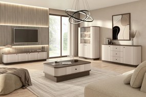 Măsuță de cafea Vesper 103x60 cm cu sertar și mâner negru - culoare cașmir / nuc