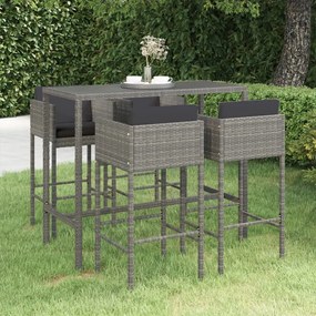 3094794 vidaXL Set mobilier bar de grădină cu perne, 5 piese, gri, poliratan