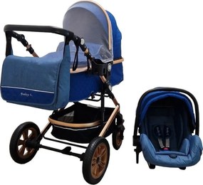 Carucior nou nascuti 3 in 1 Baby Care™ PRO 530, Cu geanta bebe, Cadru Aluminiu , Amortizoare, Roti din cauciuc plin AVE, Landou, Scoica auto, Spatar