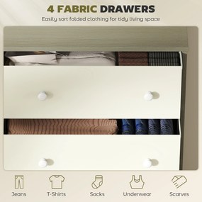 HOMCOM Comodă Modernă cu 4 Sertare Pliabile 58x30x91 cm, Alb și Gri | Aosom Romania