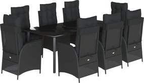 vidaXL Set mobilier de grădină cu perne, 9 piese, negru, poliratan