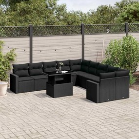 vidaXL Set canapele de grădină cu perne, 11 piese, negru, poliratan