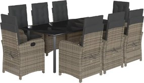 vidaXL Set mobilier grădină cu perne, 9 piese, gri, poliratan