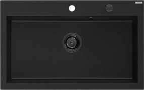 Mexen Elix chiuvetă de granit 1 compartiment 800 x 500 mm, negru, sifon negru - 6527801005-77-B