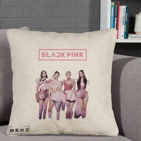 Perna Personalizata K-pop BLACKPINK Fotografie Grup Tinute Roz, 40x40 cm, Bej Canapea, Husa Detasabila, Perna Inclusa, BEKZ®