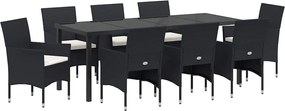 vidaXL Set de masă pentru grădină cu pernă 9 pcs Negru poliratan