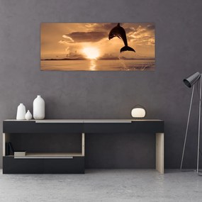 Tablou - Delfin la apus de soare (120x50 cm)