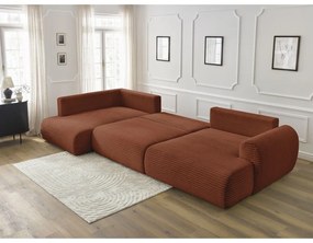 Colțar cărămiziu extensibil/cu spațiu de depozitare cu tapițerie din catifea reiată (cu colț pe partea stângă/în formă de "U") Lucien – Bobochic Paris