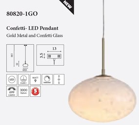 Pendul LED metal auriu sticla decorativa Confetti