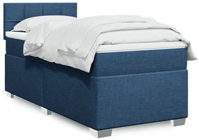 vidaXL Pat box spring cu saltea, albastru, 100x200 cm, textil
