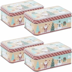 Set de 4 cutii metalice de Crăciun Holly Jolly, 16× 11 × 5,6 cm, S