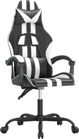 vidaXL Scaun de gaming pivotant, negru și alb, piele ecologică