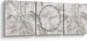 Tablou - Plante tropicale pe perete gri (cu ceas) (90x30 cm)