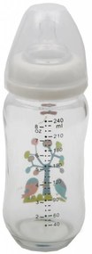 Biberon din sticla cu capac Cangaroo™ Hello, 0 luni+, 240 ml, 8 masuri, sistem anti colici, tetina lapte, Alb