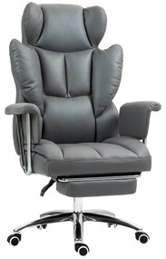 HOMCOM Scaun de birou ergonomic, tapițat, cu suport pentru picioare, spătar reglabil, rotativ la 360°, Gri închis | Aosom Romania