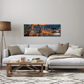 Tablou cu orașul nocturn (cu ceas) (90x30 cm)