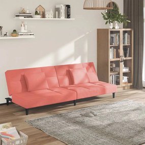 337444 vidaXL Canapea extensibilă cu 2 locuri, 2 perne, roz, catifea