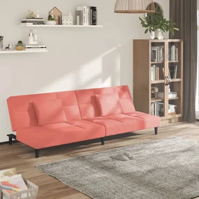 337444 vidaXL Canapea extensibilă cu 2 locuri, 2 perne, roz, catifea