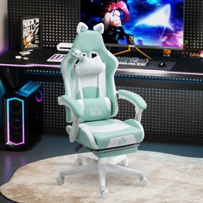 Scaun de Gaming Reclinabil HOMCOM cu Suport pentru Picioare și Perne, din Piele Artificială și Spumă, 65x62x116-124 cm, Albastru și Alb | Aosom Romania