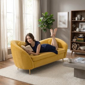 Canapea cu 3 locuri de design, ţesătură Velvet galbenă/gold crom auriu, EZIO TYP 3