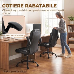 HOMCOM Scaun de Birou Rotativ, Funcție de Balansare, Suporturi Rabatabile pentru Brațe, Spătar Înalt, Înălțime Reglabilă, Negru | Aosom Romania