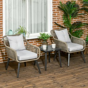 Outsunny Set modern bistro din 3 piese din PE Rattan, blat din placa metalica, Set de cafea pentru terasa, curte, rosu inchis | AOSOM RO