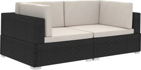 vidaXL Scaune de colț modulare cu perne, 2 buc., negru, poliratan