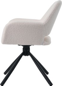 Set de 2 scaune de dining moderne, tapițate în sherpa, cu cotiere și funcție rotativă, Alb