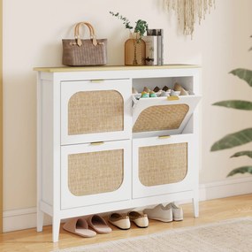 HOMCOM Zapatero Estrecho con 4 Puertas de Ratán Estantes Ajustables para 20 Pares de Zapatos 105x24x95,5 cm Alb | Aosom Romania