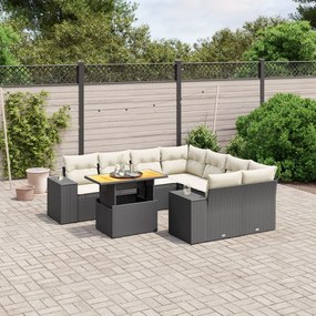 3272561 vidaXL Set mobilier de grădină cu perne, 9 piese, negru, poliratan