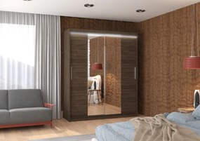 Dulap cu usi glisante si oglinda + iluminare LED, Dallas 180 + LED, 180 cmx200 cmx58 cm, ADRK Furniture (Culoare: Ciocolata)