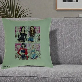 Perna Personalizata K-pop BLACKPINK Fanart Manga Benzi Desenate 4 Membre, 40x40 cm, Verde, Husa Detasabila, Perna Inclusa, BEKZ®