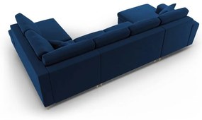 Colțar albastru extensibil, cu spațiu de depozitare cu tapițerie din catifea (cu colț pe partea dreaptă-în formă de "U") Kyoto – Cosmopolitan Design